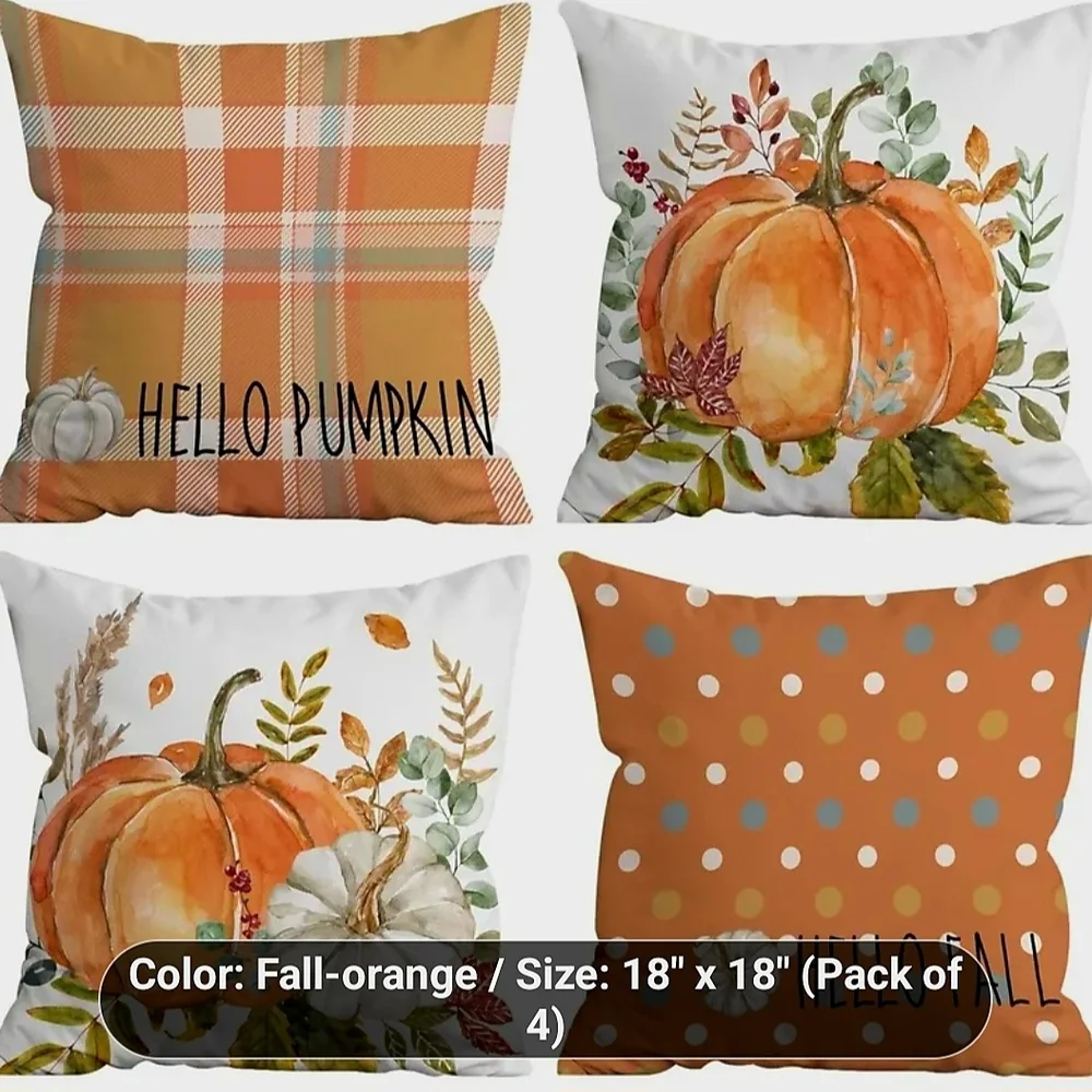 Set of 4 Fall Pumpkin Throw Pillows Covers